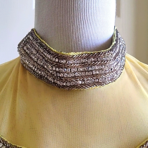 Designer Yellow crochet lace and diamond work 2 piece 2 way Anarkali XS - Picture 5 of 15